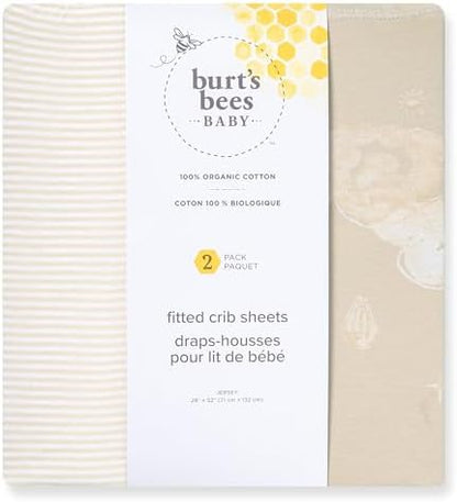 Burt's Bees Baby Essential Organic Cotton Fitted Crib Sheet, Breathable for Boy Girl Standard Crib & Toddler Mattresses