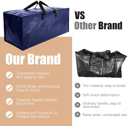 Heavy Duty Moving Bags with Backpack Straps and Strong Handles, Alternative to Moving Boxes and Storage Totes for Dorm Room Essentials, 6 Pack, Blue