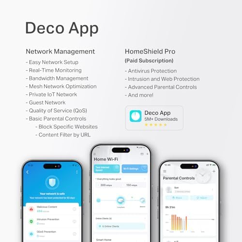TP-Link Deco BE25 Dual-Band BE5000 WiFi 7 Mesh Wi-Fi System | 4-Stream 5 Gbps, 240 Mhz | Covers up to 6,600 Sq.Ft | 2X 2.5G Ports Wired Backhaul | VPN,MLO, AI-Roaming, HomeShield, 3-Pack