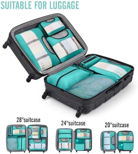 Veken 8 Set Packing Cubes for Kids & Toddler, Airplane Travel Essentials, Beach Vacation & Road Trip Suitcase Organizer Bags Set for Luggage, with Hanging Toiletry & Shoe Bag