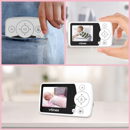 Baby Monitor with Camera and Audio, Video Baby Monitor No WiFi Night Vision 2.4" LCD Screen Portable Baby Camera Monitor Alarm Lullaby Temperature Sensor and 1000ft, Ideal for Baby/Elderly/Pet