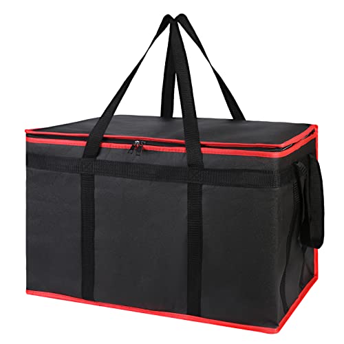 Bodaon Insulated Food Delivery Bag - Hot & Cold Meal Carrier, Catering/Doordash Pizza Warmer, Grocery Tote, Cooler Bag for Parties (Black-Red, 1Pk)