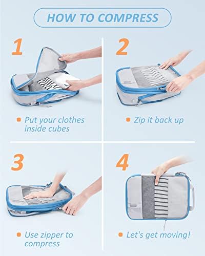 BAGSMART 6 Set Compression Packing Cubes - Lightweight Travel Essentials, Durable Luggage Organizer
