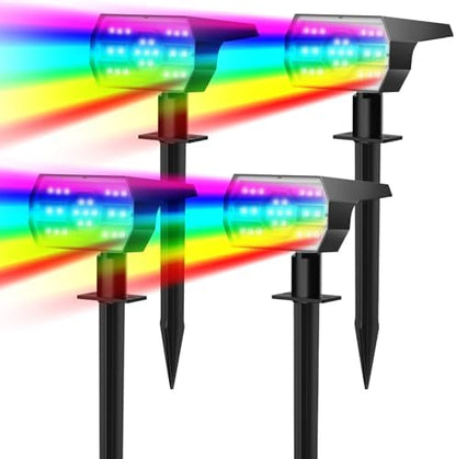 NYMPHY Solar Color Changing Lights, 7 Lighting Modes Solar Lights Outdoor Waterproof IP68, Multicolor RGB Outdoor Lights for Garden Yard Landscape Decorations- 4 Pack