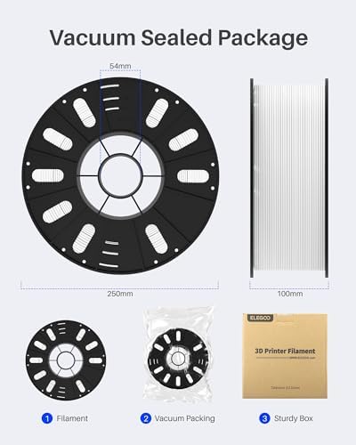 ELEGOO PETG Filament 1.75mm White 3KG, 3D Printer Filament Dimensional Accuracy +/- 0.02 mm, 3kg Large Spool(6.6lbs) Fits for Most FDM 3D Printers