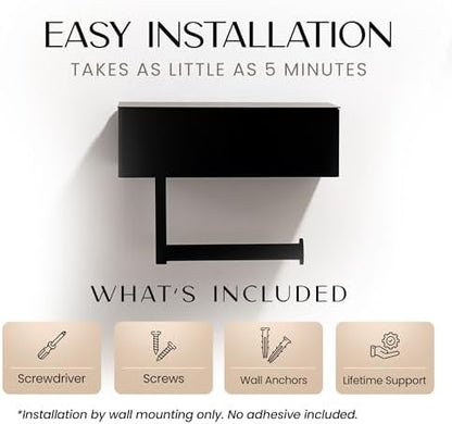 Day Moon™ Matte Black Toilet Paper Holder with Shelf, Wipe Holder for Bathroom Flushable Wipes Dispenser Toilet Paper and Wipes Holder Toilet Paper Holder with Storage