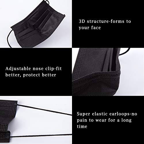 Borje 200 PCS Black Disposable Face Mask 3 Ply Protection Face Masks