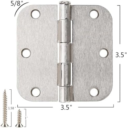 30 Pack Rounded Satin Door Hinges Brushed Nickel 3.5 Inch Interior 3 1/2 Inch 5/8" Radius Corners Iron Bifold Silver Residential Bed Room Hinge for Doors Hardware Controls House Decor Accessories