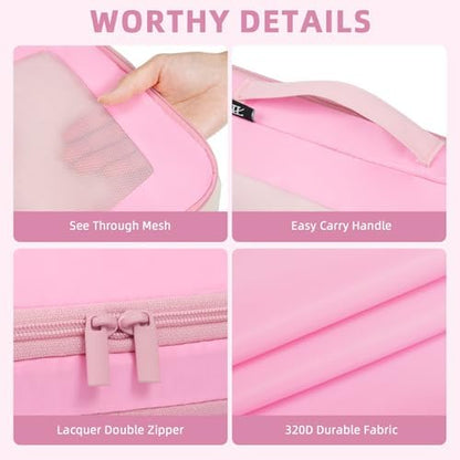 BAGAIL 4 Set/6 Set/8 Set Compression Packing Cubes Travel Accessories Expandable Packing Organizers (Square Mesh, 06-Pink)