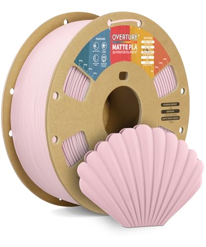 OVERTURE Matte PLA 3D Printer Filament 1.75mm, Matt Surface & Low Warping Filament 1kg Spool (2.2 lbs), Accuracy +/- 0.02 mm, Fit Most FDM Printers (Matte Baby Pink)