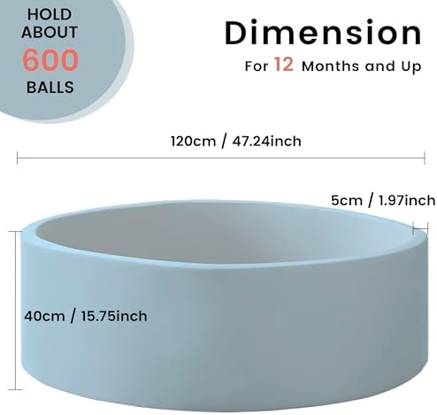 Ball Pit for Toddlers 47.24''x15.75'' Baby Ball Pit Soft Foam Ball Pits Round Lagre Kids Ball Pits Indoor Kids Play Ball Pool Ideal Gift for Children (Lightblue, NO Balls)