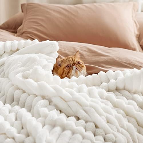 Bedsure GentleSoft White Throw Blanket for Couch - Cozy Blanket for Women, Cute Fleece Throws for Girls, Teacher Gifts Birthday Gifts for Women Men Mom, Room Home Dorm Decor, Off White, 50x60 Inches