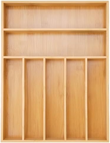 Silverware Organizer Kitchen Drawer Organizer Utensil Organizer Bamboo Silverware Holder Cutlery Organizer in Drawer Flatware Organizer Tray(7 slots, Natural