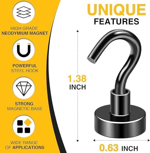 DIYMAG Magnetic Hooks, 30Lbs Strong Heavy Duty Cruise Magnet S-Hooks for Classroom, Fridge, Hanging, Cabins, Grill, Kitchen, Garage, Workplace and Office etc, (200Pack-Black),Screw in Hooks