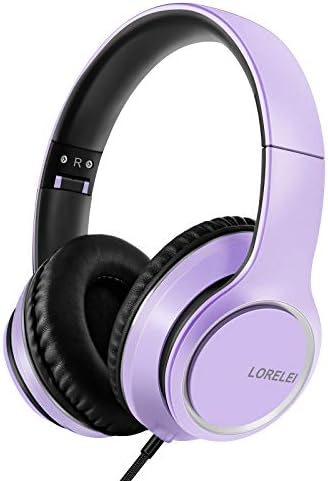 LORELEI X8 Over-Ear Wired Headphones with Microphone with 1.45m-Tangle-Free Nylon Line&3.5mm Plug,Lightweight Foldable & Portable Headphones for Smartphone,Tablet,Computer,Mp3/4(Dark Purple)