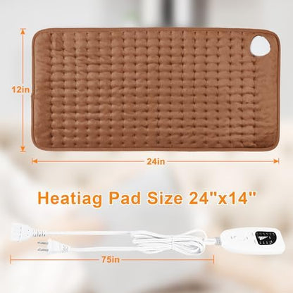 Heating Pad-Electric Heating Pads for Back,Neck,Abdomen,Moist Heated Pad for Shoulder,Knee,Hot Pad for Arms and Legs,Dry&Moist Heat & Auto Shut Off(Brown, 12''×24'')