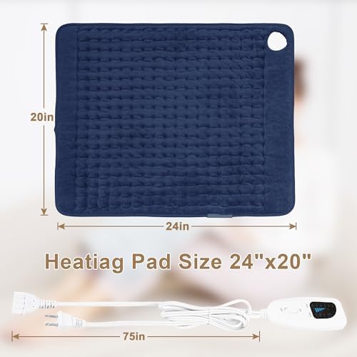 Heating Pad-Electric Heating Pad for Back,Neck,Abdomen,Moist Heated Pad for Shoulder,Knee,Hot Pad for Arms and Legs,Dry&Moist Heat & Auto Shut Off(Dark Blue, 12''×24')
