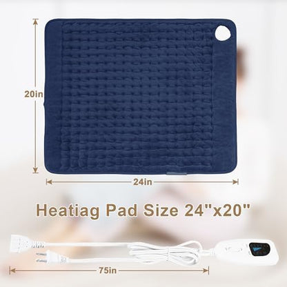 Heating Pad-Electric Heating Pad for Back,Neck,Abdomen,Moist Heated Pad for Shoulder,Knee,Hot Pad for Arms and Legs,Dry&Moist Heat & Auto Shut Off(Dark Blue, 12''×24')
