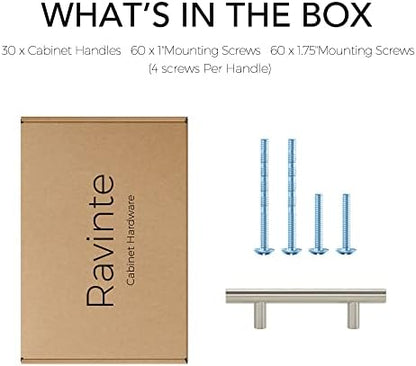 Ravinte 30 Pack 5'' Cabinet Pulls Brushed Nickel Stainless Steel Kitchen Drawer Pulls Cabinet Handles 3" Hole Center