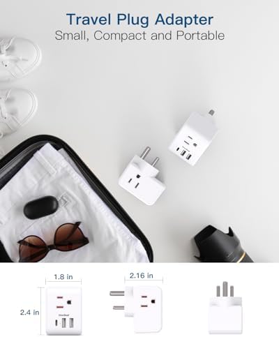 2 Pack India Power Adapter, One Beat Type D Plug Adapter with 3 American Outlets 3 USB Ports(1USB C), 6 in 1 India Travel Plug Adapter for US to India, Bangladesh, Kuwait, Maldives