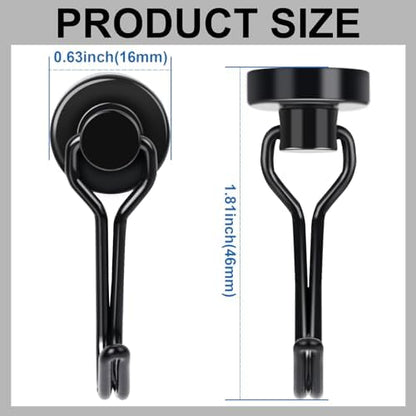 E BAVITE Swivel Swing Black Magnetic Hooks,30LBS Powerful Strong Neodymium Rare Earth Magnet Hook. Perfect for Refrigerator, Kitchen and Other Surfaces, Pack of 50