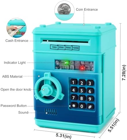 Refasy Piggy Bank Cash Coin Can ATM Bank Electronic Coin Money Bank for Kids Age 3-12, Money Savings Box Mini ATM Coin Bank Toys Gifts for 3 4 5 6 7 8 9 10 11 12 Year Old Boys Girls