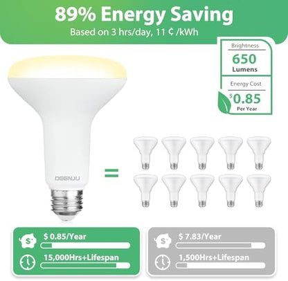 12 Pack BR30 LED Recessed Light Bulb, Dimmable Indoor Flood Light Bulbs CRI80 7W Equivalent 65W 2700K Soft White 650 Lumens, 15000 Lifetime Hours E26 Base LED Can Light Bulb, Flicker-Free