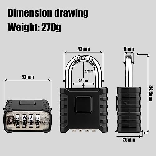 Heavy Duty Combination Padlock, Large Outdoor Padlock [One-Touch Unlocking] High Security Weatherproof, Design of Hidden Password Suitable for Locker, Home, School, Garage, Gate, Garden