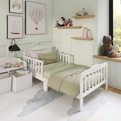 Dream On Me Classic Design Toddler Bed In White, Greenguard Gold And JPMA Certified, Low To Floor Design, Two Side Safety rails, Non-Toxic Finishes, Wooden Nursery Furniture