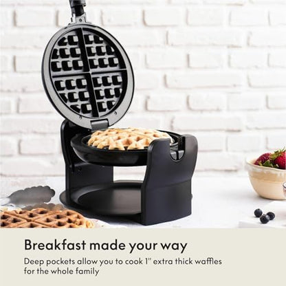 BELLA Classic Rotating Belgian Waffle Maker with Nonstick Plates, Removable Drip Tray, Adjustable Browning Control and Cool Touch Handles, Black
