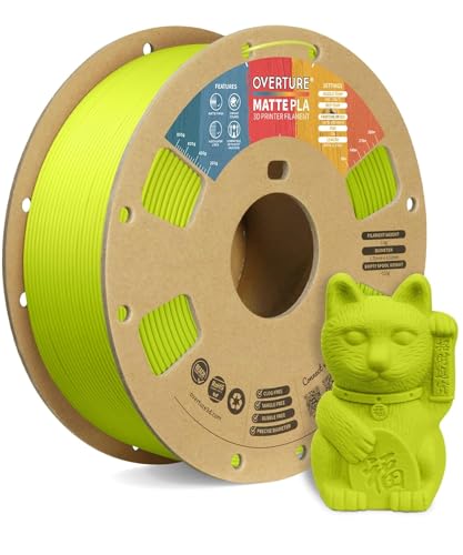 OVERTURE Matte PLA 3D Printer Filament 1.75mm, Matt Surface & Low Warping Filament 1kg Spool (2.2 lbs), Accuracy +/- 0.02 mm, Fit Most FDM Printers (Matte Grass Green)