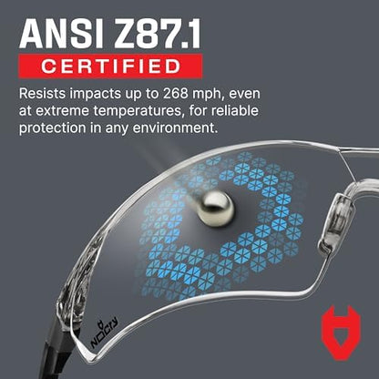 NoCry Clear Shooting Glasses for Men with Anti-Fog and Scratch Resistant Wraparound Lenses — ANSI Z87 Protective Eyewear with Adjustable Temples & Nose Pad — 100% UV Eye Protection