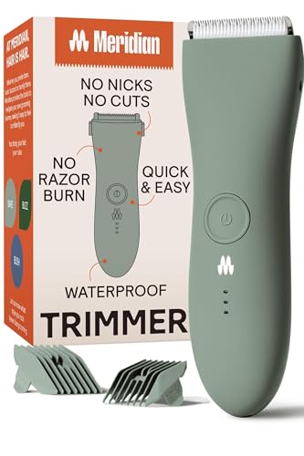 MERIDIAN The Trimmer Original - Body Hair Trimmer for Men, Electric Shaver for Pubic Hair, Chest, Legs & Bikini, Waterproof & Rechargeable, Sage