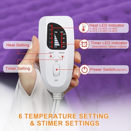 Heating Pad-Electric Heating Pads for Back,Neck,Abdomen,Moist Heated Pad for Shoulder,Knee,Hot Pad for Arms and Legs,Dry&Moist Heat & Auto Shut Off(Purple, 12''×24'')