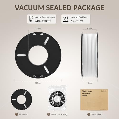 ELEGOO 250g PETG Filament Bundle 1.75mm, 8 Colors High Speed 600mm/s 3D Printer Filaments Dimensional Accuracy +/- 0.02mm, 8 Pack 250g Spool Black/White/Red/Blue/Grey/Orange/Yellow/Transparent