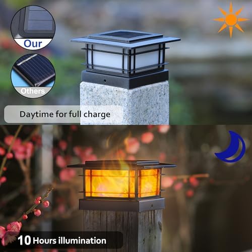 Dynaming 8 Pack Solar Post Cap Lights Outdoor with Flickering Flame Light, Fence Post Solar Lights Fit for 4x4 5x5 6x6 Vinyl/Wooden Posts, High Brightness SMD LED Lighting Decor for Garden Deck Patio