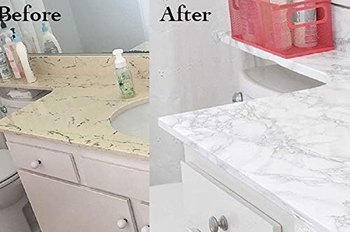 practicalWs Marble Wallpaper Granite White and Grey Paper Roll 23.6" x 118" Kitchen Countertop Cabinet Furniture is Renovated Thick PVC Easy to Remove Without Leaving Glue Upgrade
