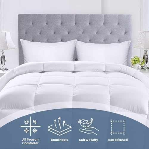 Utopia Bedding Comforters Queen Size, All Season Duvet Insert, Down Alternative Box Stitched Bed Comforter with Corner Tabs, Machine Washable (White)