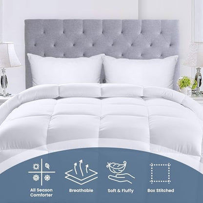 Utopia Bedding Comforters Queen Size, All Season Duvet Insert, Down Alternative Box Stitched Bed Comforter with Corner Tabs, Machine Washable (White)
