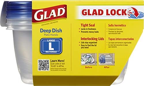 Glad GladWare Deep Dish Food Storage Containers, Large Rectangle - Meal Container Holds up to 64 Ounces of Food - Lock Tight Seal, 3 Count - 6 Pack