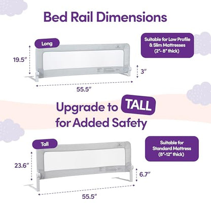 ComfyBumpy 1-Pack Bed Rail for Toddlers 55.5" L x 19.5" H | Toddler Bed Rails for Twin, Full, Queen & King Mattress Size | Swing Down Rail Guard | Mattress Side Rail for Kids | Gray