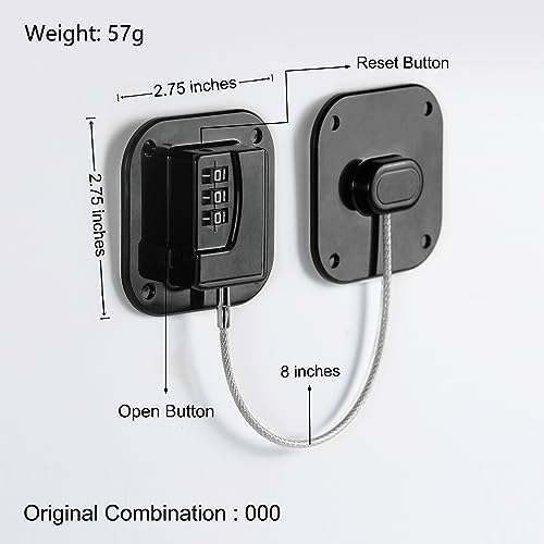 Refrigerator Lock, Heavy Duty Fridge Lock, Combination Lock for Refrigerator Cabinets, Drawers, Safety, Easy Install No Keys Needed (Black-2Pack)