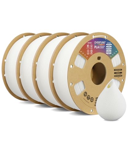 OVERTURE 4KG Bundle PLA Filament 1.75mm, Neatly Wound 3D Printer Filament 4 Pack 1kg Spool (2.2lbs), Dimensional Accuracy +/- 0.02 mm, Fit Most FDM 3D Printers (White 4-Pack)