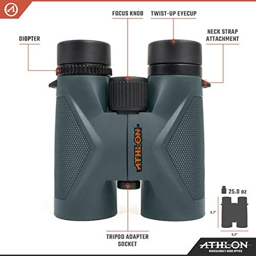 Athlon Optics 10x42 Midas UHD Gray Binoculars with Eye Relief for Adults and Kids, High-Powered Binoculars for Hunting, Birdwatching, and More
