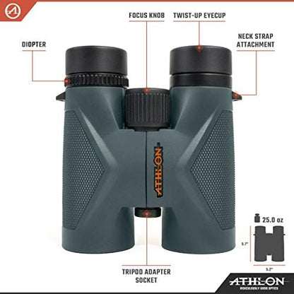 Athlon Optics 10x42 Midas UHD Gray Binoculars with Eye Relief for Adults and Kids, High-Powered Binoculars for Hunting, Birdwatching, and More