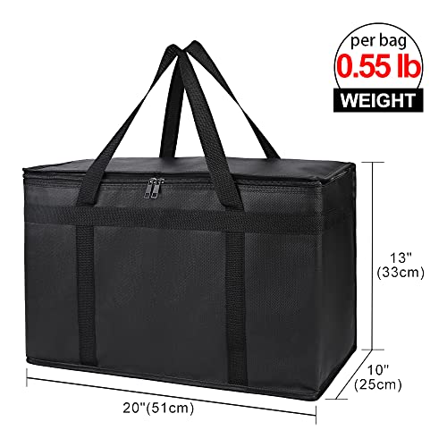 Bodaon 2-Pack Insulated Food Delivery Bag, XX-Large Reusable Grocery Shopping Bag, Frozen Food Cold, Cooler Bags with Zippered Top, Black