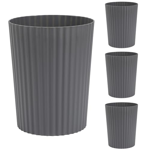 JiatuA Small Trash Can Plastic Wastebasket Round Garbage Container Bin for Bathroom, Kitchen, Bedroom, Home Office, College Dorm, Dark Grey 4 Pack