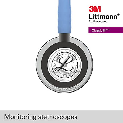 3M Littmann Classic III Monitoring Stethoscope, 5959, More Than 2X as Loud, Weighs Less, Stainless Steel Mirror-Finish Chestpiece, 27" Ceil Blue Tube, Smoke Stem, and Headset