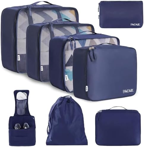 BAGAIL 8 Set Packing Cubes Luggage Packing Organizers for Travel Accessories-Indigo