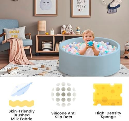 Ball Pit for Toddlers 35.43''x11.81 Baby Ball Pits Soft Memory Foam Ball Pit Round Kids Ball Pit Indoor Game Kids Play Ball Pool Ideal Gift for Girls and Boys (Lightblue, NO Balls)